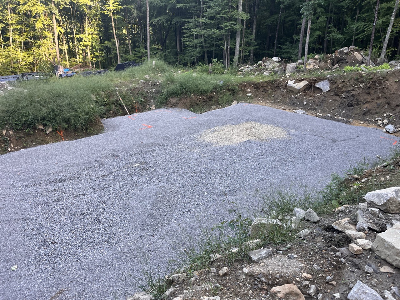 Looking down at foundation gravel